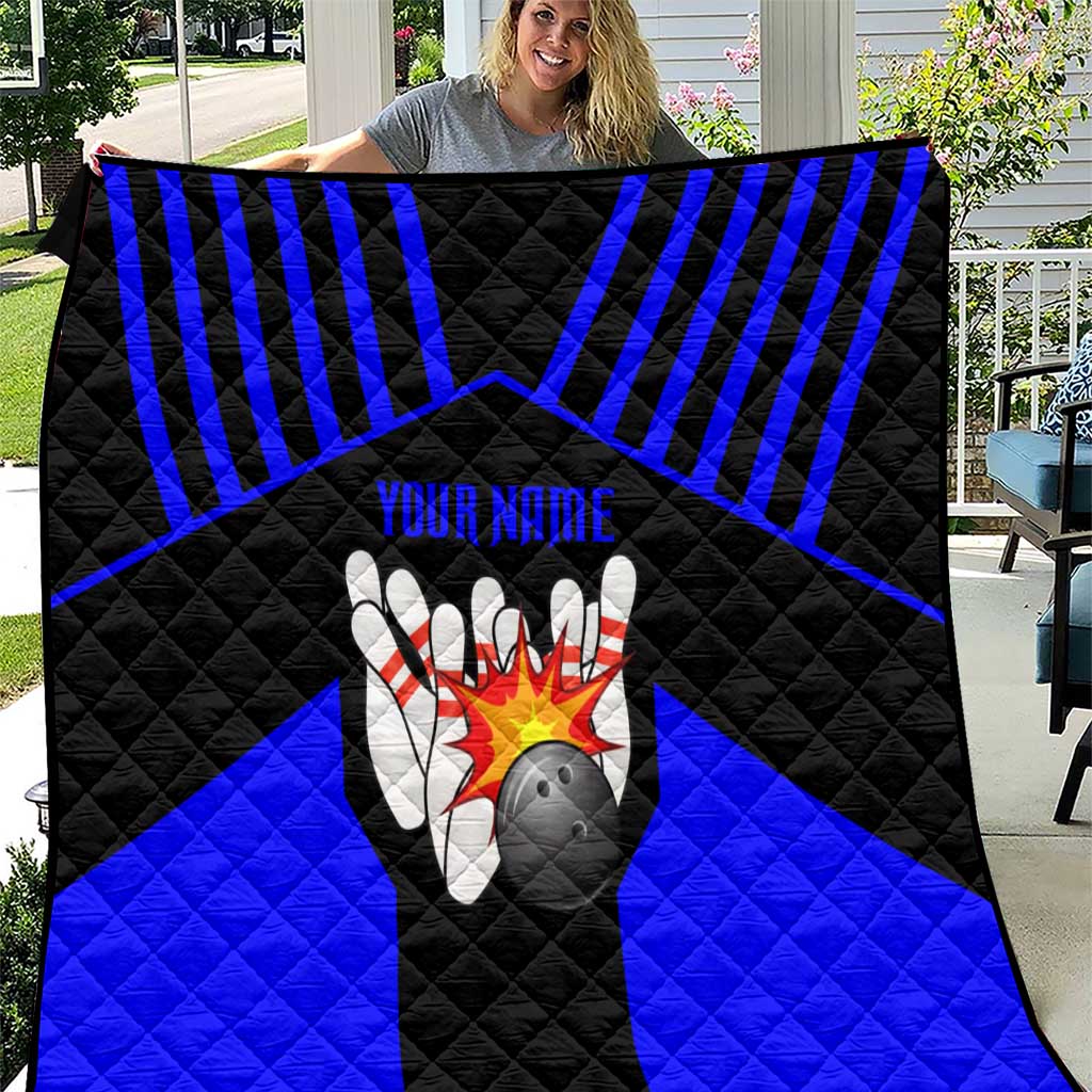 Custom Blue and Black Bowling Quilt with Exploding Strike Design Pin Graphics - Wonder Print Shop