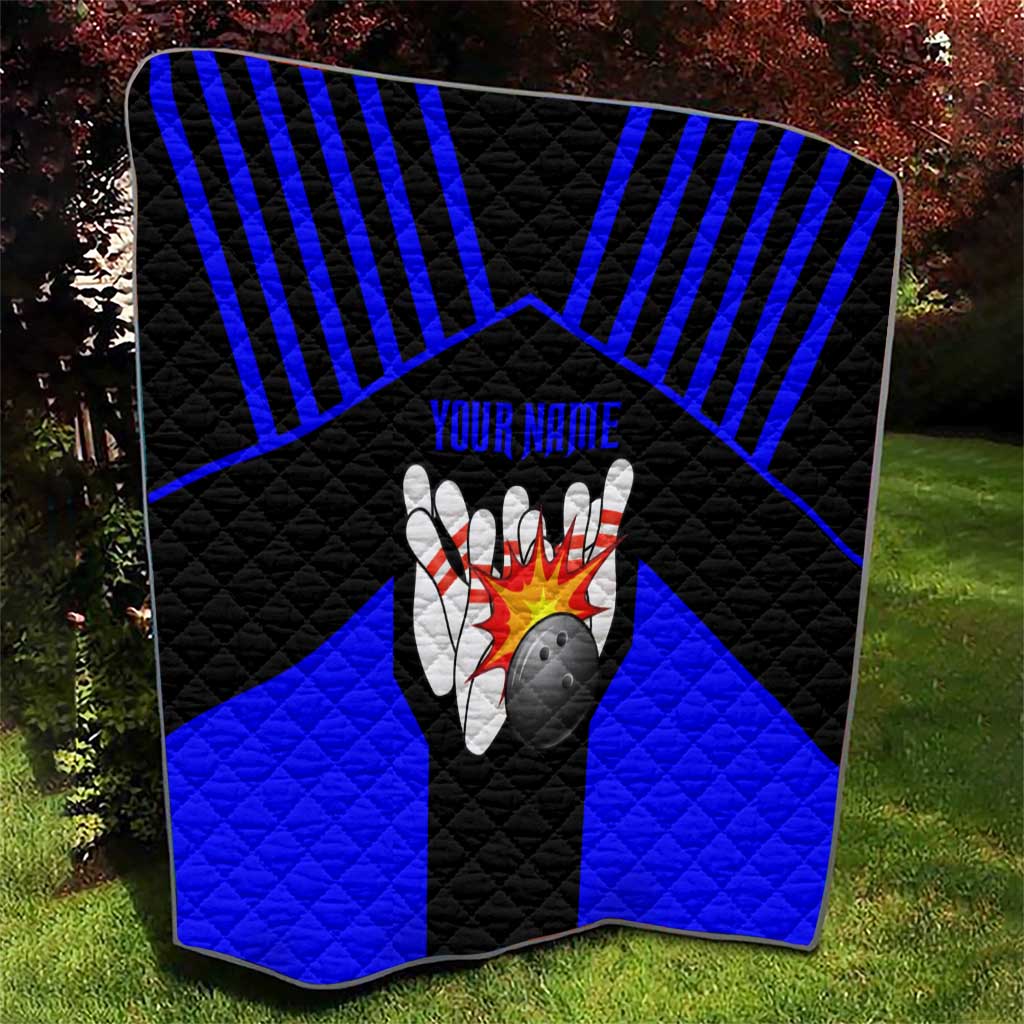 Custom Blue and Black Bowling Quilt with Exploding Strike Design Pin Graphics - Wonder Print Shop