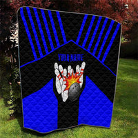 Custom Blue and Black Bowling Quilt with Exploding Strike Design Pin Graphics - Wonder Print Shop