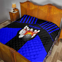 Custom Blue and Black Bowling Quilt with Exploding Strike Design Pin Graphics - Wonder Print Shop