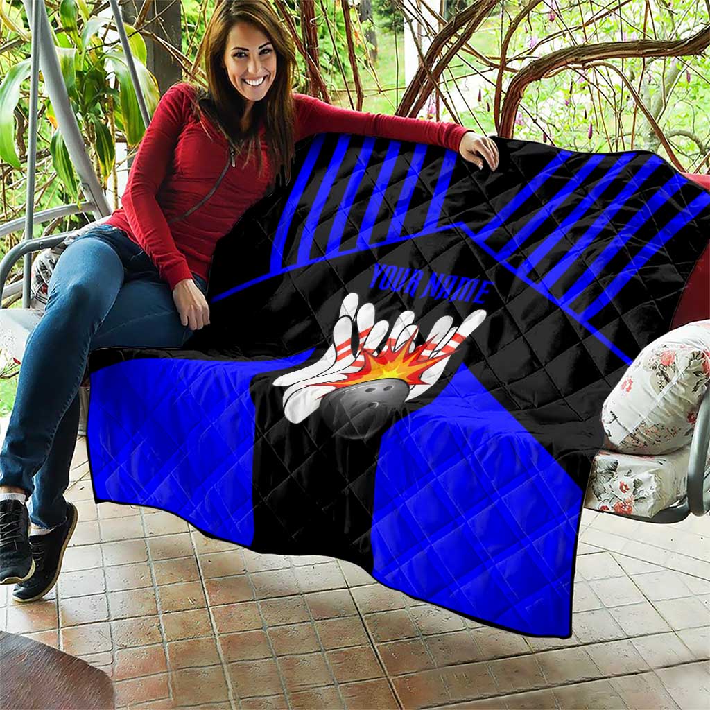 Custom Blue and Black Bowling Quilt with Exploding Strike Design Pin Graphics - Wonder Print Shop