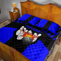 Custom Blue and Black Bowling Quilt Bed Set with Exploding Strike Design Pin Graphics - Wonder Print Shop