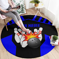 Custom Blue and Black Bowling Round Carpet with Exploding Strike Design Pin Graphics - Wonder Print Shop