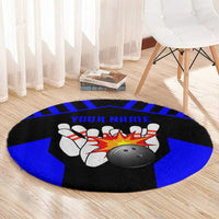 Custom Blue and Black Bowling Round Carpet with Exploding Strike Design Pin Graphics - Wonder Print Shop