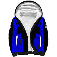 Custom Blue and Black Bowling Sherpa Hoodie with Exploding Strike Design Pin Graphics - Wonder Print Shop
