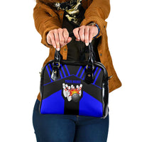 Custom Blue and Black Bowling Shoulder Handbag with Exploding Strike Design Pin Graphics - Wonder Print Shop