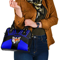 Custom Blue and Black Bowling Shoulder Handbag with Exploding Strike Design Pin Graphics - Wonder Print Shop