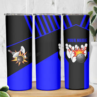 Custom Blue and Black Bowling Skinny Tumbler with Exploding Strike Design Pin Graphics - Wonder Print Shop