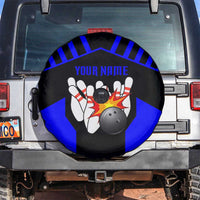 Custom Blue and Black Bowling Spare Tire Cover with Exploding Strike Design Pin Graphics - Wonder Print Shop
