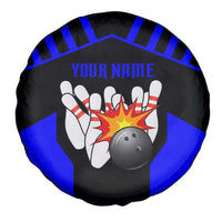 Custom Blue and Black Bowling Spare Tire Cover with Exploding Strike Design Pin Graphics - Wonder Print Shop