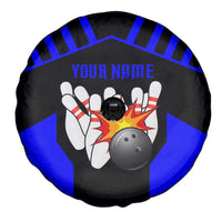 Custom Blue and Black Bowling Spare Tire Cover with Exploding Strike Design Pin Graphics - Wonder Print Shop