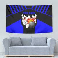 Custom Blue and Black Bowling Tapestry with Exploding Strike Design Pin Graphics - Wonder Print Shop