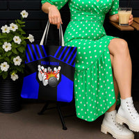 Custom Blue and Black Bowling Tote Bag with Exploding Strike Design Pin Graphics - Wonder Print Shop