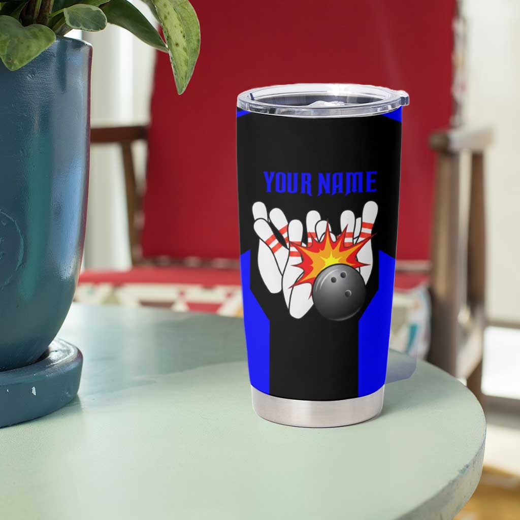 Custom Blue and Black Bowling Tumbler Cup with Exploding Strike Design Pin Graphics - Wonder Print Shop