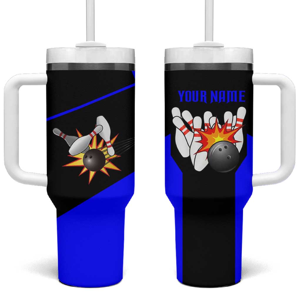 Custom Blue and Black Bowling Tumbler With Handle with Exploding Strike Design Pin Graphics - Wonder Print Shop