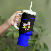 Custom Blue and Black Bowling Tumbler With Handle with Exploding Strike Design Pin Graphics - Wonder Print Shop
