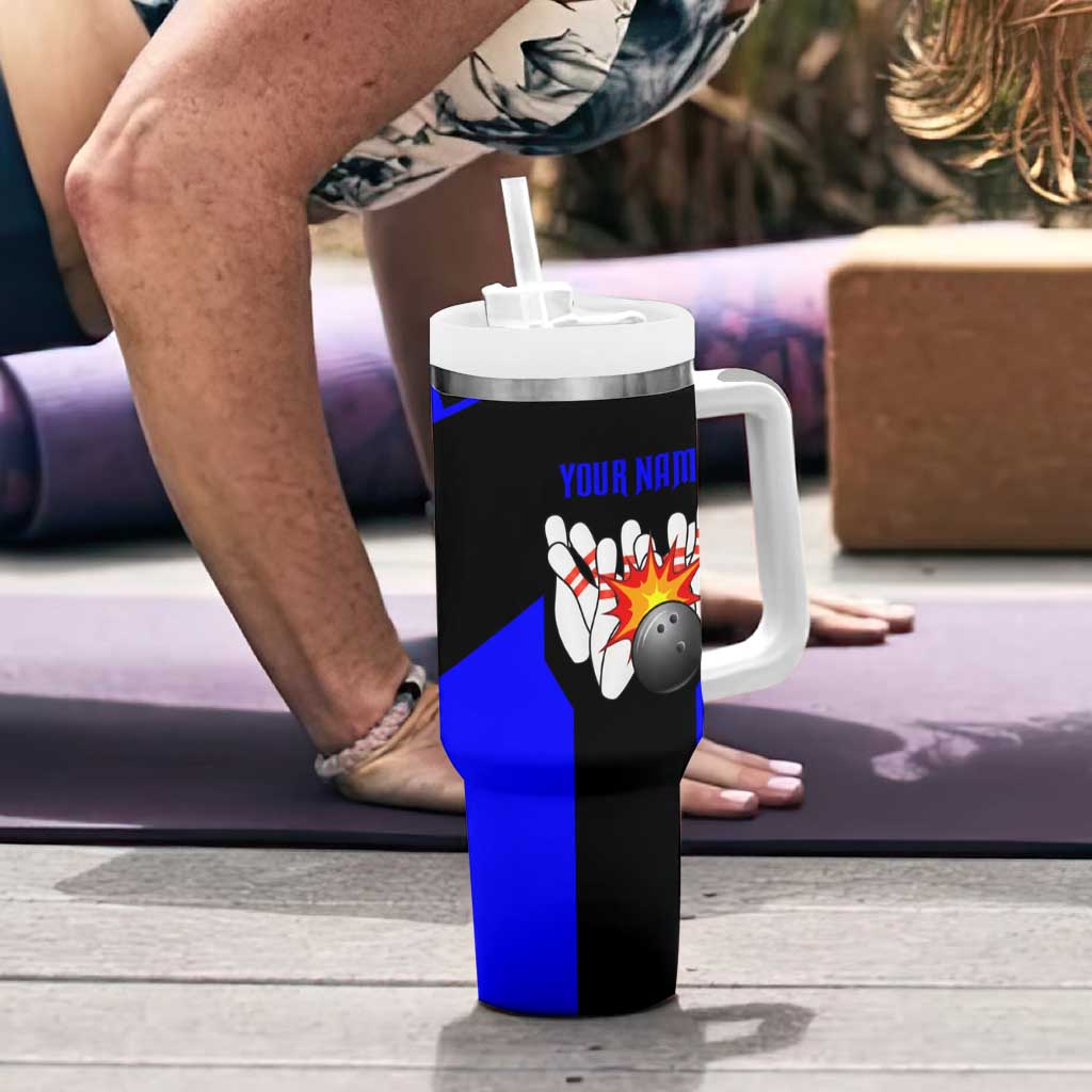 Custom Blue and Black Bowling Tumbler With Handle with Exploding Strike Design Pin Graphics - Wonder Print Shop