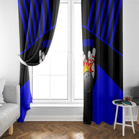 Custom Blue and Black Bowling Window Curtain with Exploding Strike Design Pin Graphics - Wonder Print Shop