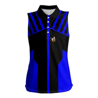 Custom Blue and Black Bowling Women Sleeveless Polo Shirt with Exploding Strike Design Pin Graphics - Wonder Print Shop