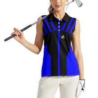 Custom Blue and Black Bowling Women Sleeveless Polo Shirt with Exploding Strike Design Pin Graphics - Wonder Print Shop