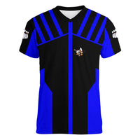 Custom Blue and Black Bowling Women V-Neck T-Shirt with Exploding Strike Design Pin Graphics - Wonder Print Shop