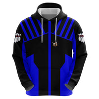 Custom Blue and Black Bowling Zip Hoodie with Exploding Strike Design Pin Graphics - Wonder Print Shop
