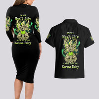 Karma Fairy Skull Couples Matching Long Sleeve Bodycon Dress and Hawaiian Shirt - Wonder Print Shop