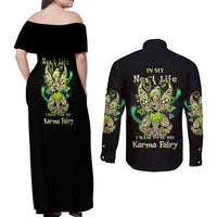Karma Fairy Skull Couples Matching Off Shoulder Maxi Dress and Long Sleeve Button Shirt - Wonder Print Shop