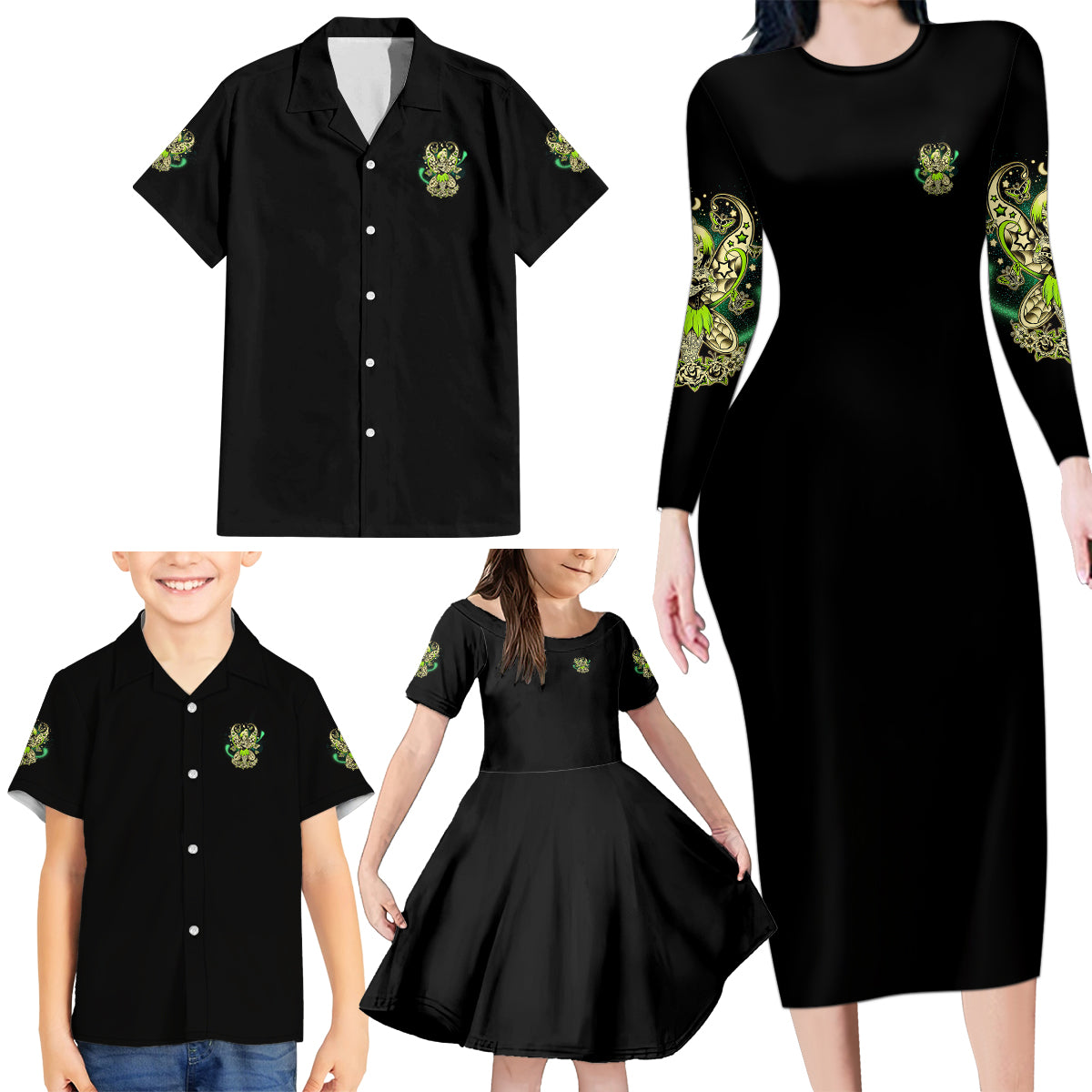 Karma Fairy Skull Family Matching Long Sleeve Bodycon Dress and Hawaiian Shirt - Wonder Print Shop