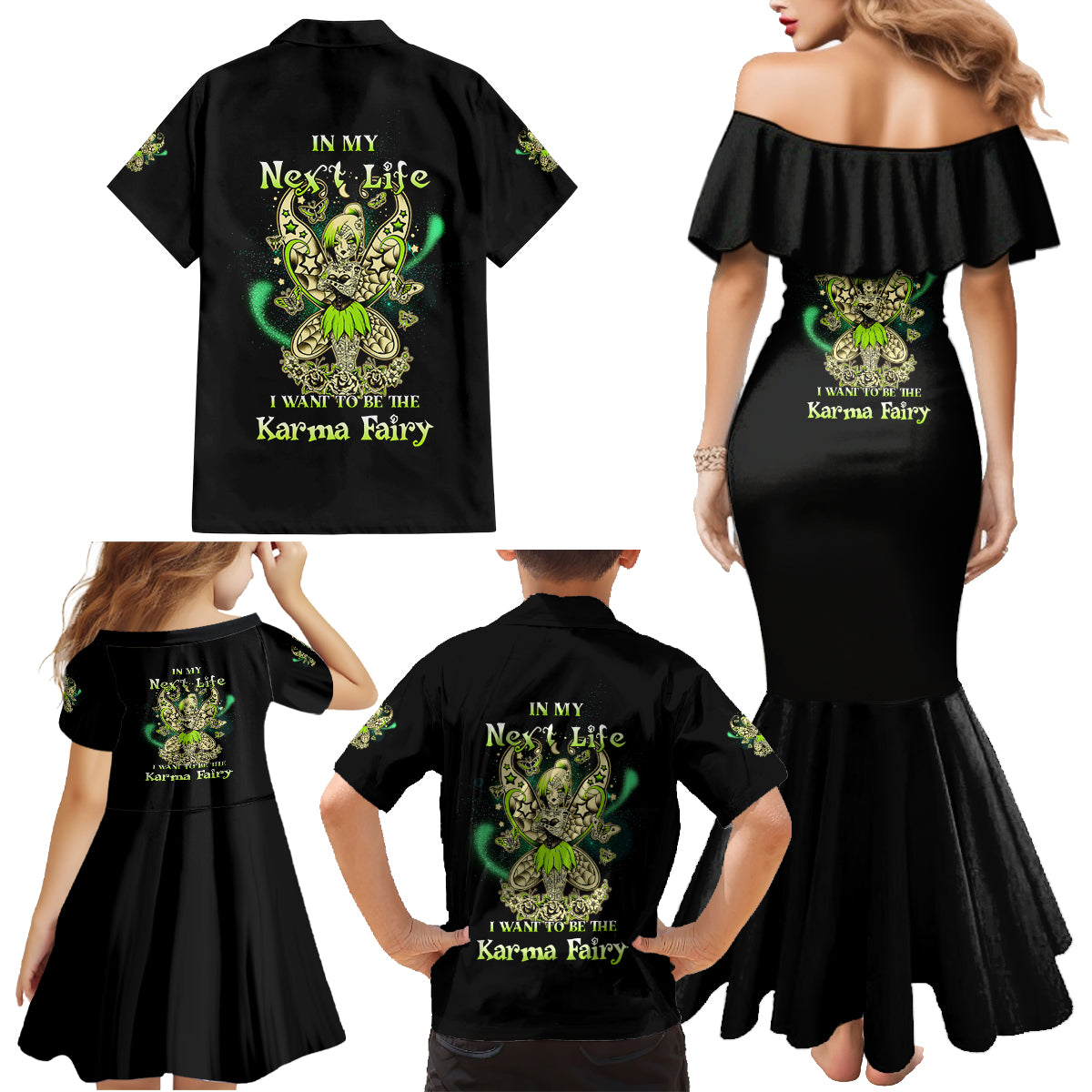 Karma Fairy Skull Family Matching Mermaid Dress and Hawaiian Shirt - Wonder Print Shop
