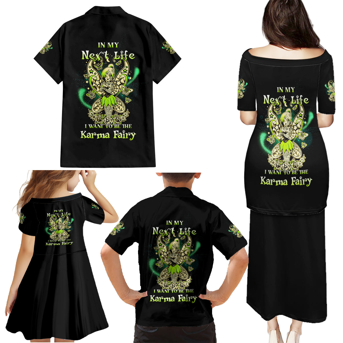 Karma Fairy Skull Family Matching Puletasi Dress and Hawaiian Shirt - Wonder Print Shop