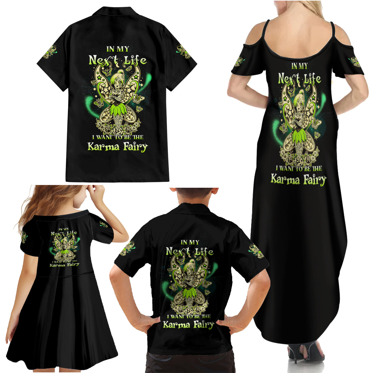 Karma Fairy Skull Family Matching Summer Maxi Dress and Hawaiian Shirt - Wonder Print Shop