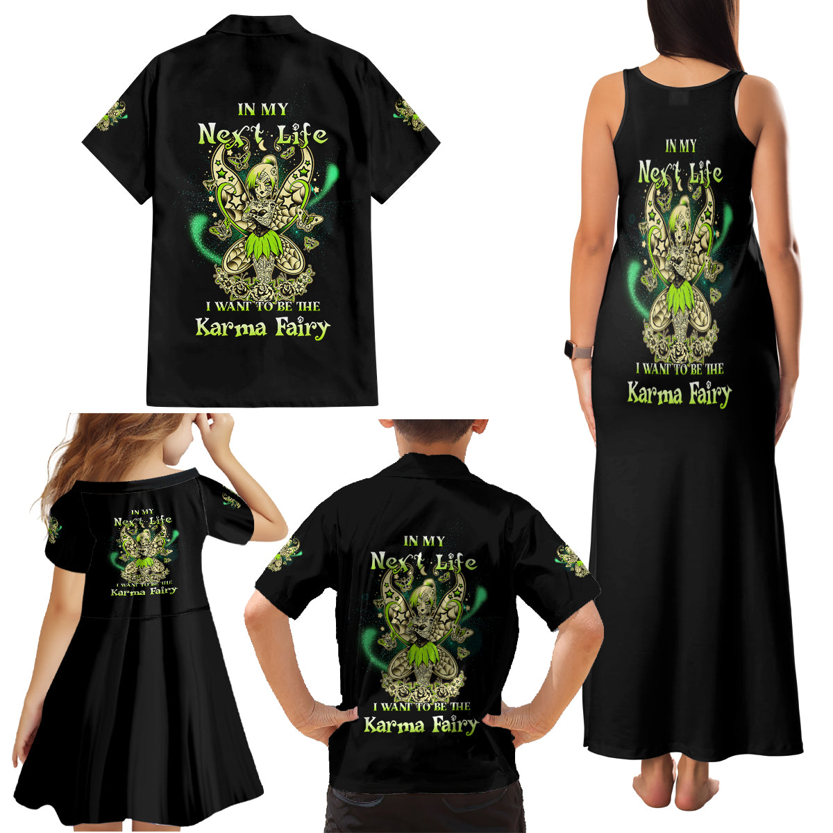 Karma Fairy Skull Family Matching Tank Maxi Dress and Hawaiian Shirt - Wonder Print Shop