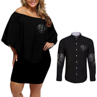 I Hate It When The Voices In My Head Skull Couples Matching Off Shoulder Short Dress and Long Sleeve Button Shirt - Wonder Print Shop