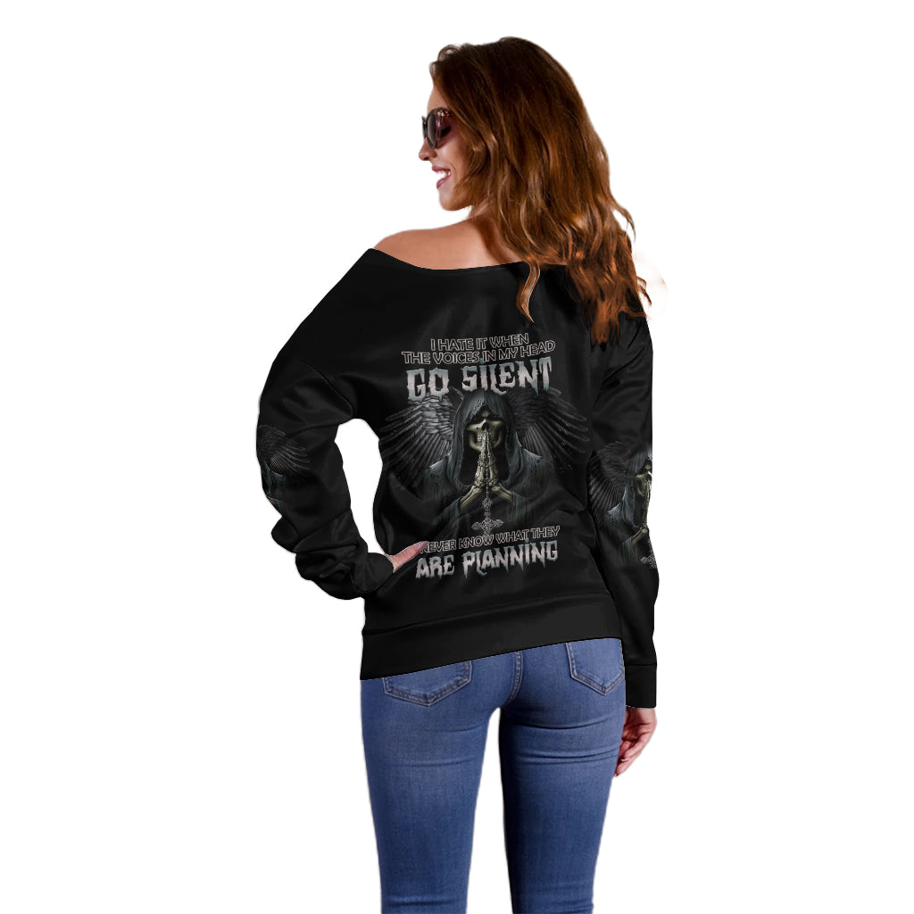 I Hate It When The Voices In My Head Skull Off Shoulder Sweater - Wonder Print Shop