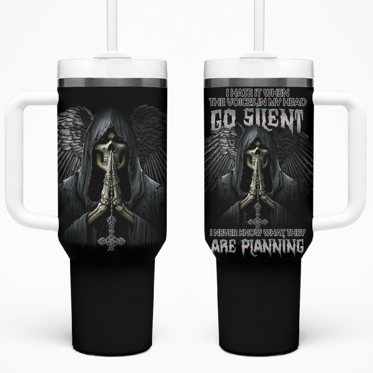 I Hate It When The Voices In My Head Skull Tumbler With Handle - Wonder Print Shop