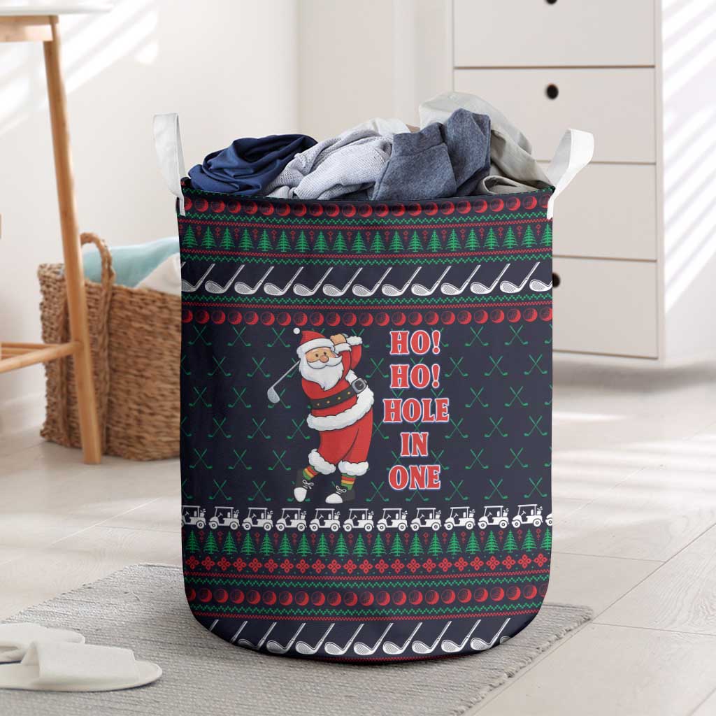 Santa Hole in One Christmas Laundry Basket with Golf Clubs and Festive Pattern - Wonder Print Shop