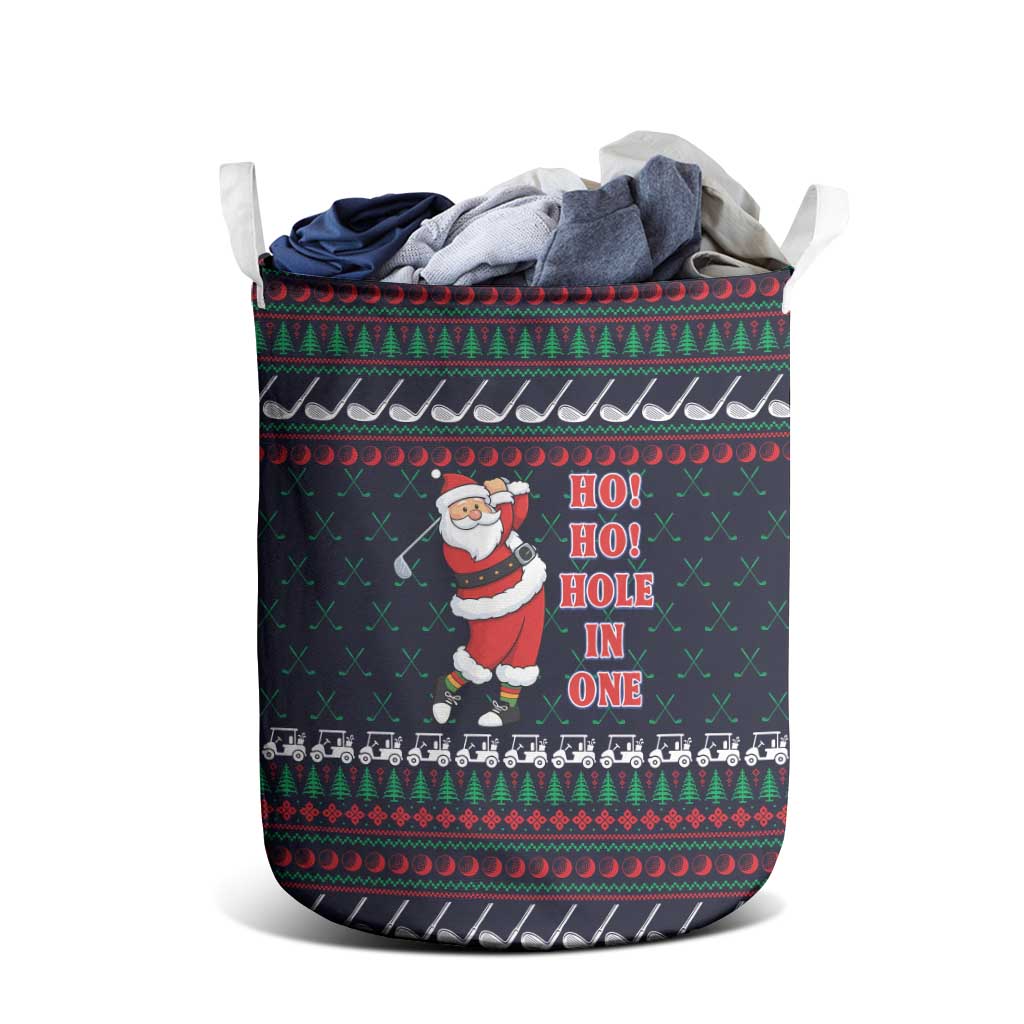 Santa Hole in One Christmas Laundry Basket with Golf Clubs and Festive Pattern - Wonder Print Shop
