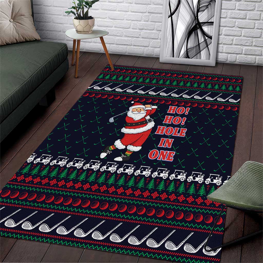 Santa Hole in One Christmas Area Rug with Golf Clubs and Festive Pattern - Wonder Print Shop