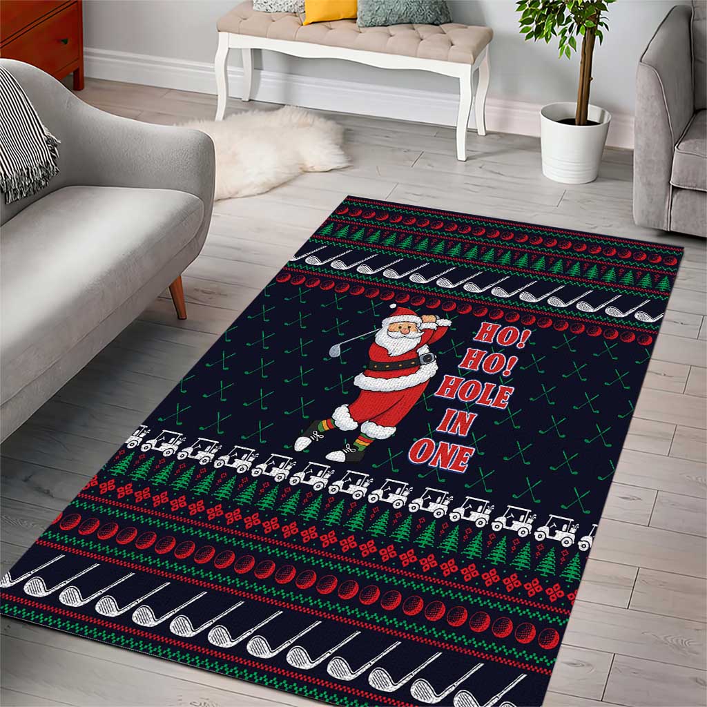 Santa Hole in One Christmas Area Rug with Golf Clubs and Festive Pattern - Wonder Print Shop
