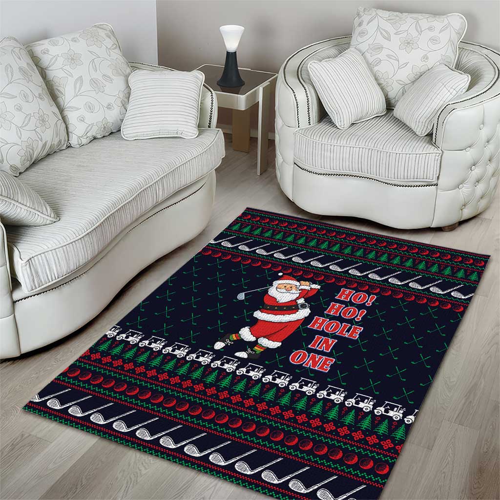 Santa Hole in One Christmas Area Rug with Golf Clubs and Festive Pattern - Wonder Print Shop
