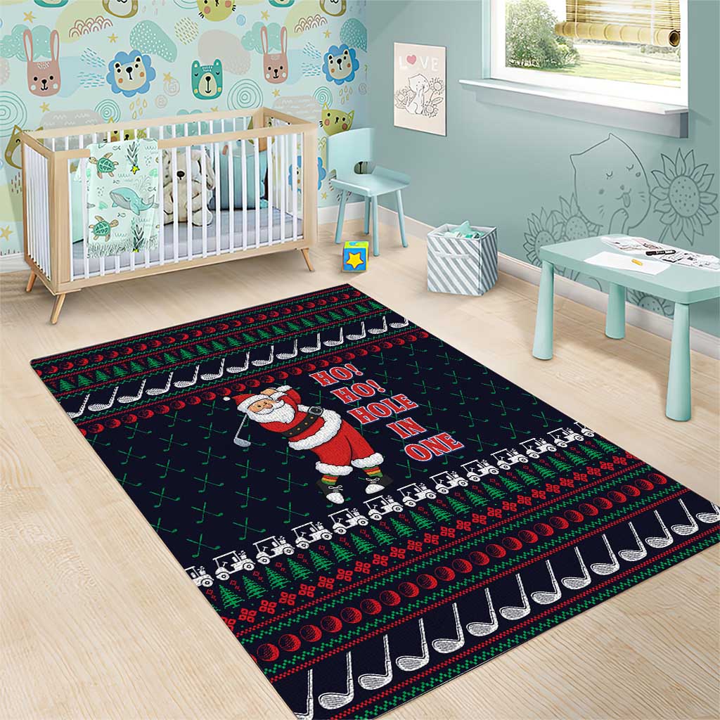Santa Hole in One Christmas Area Rug with Golf Clubs and Festive Pattern - Wonder Print Shop