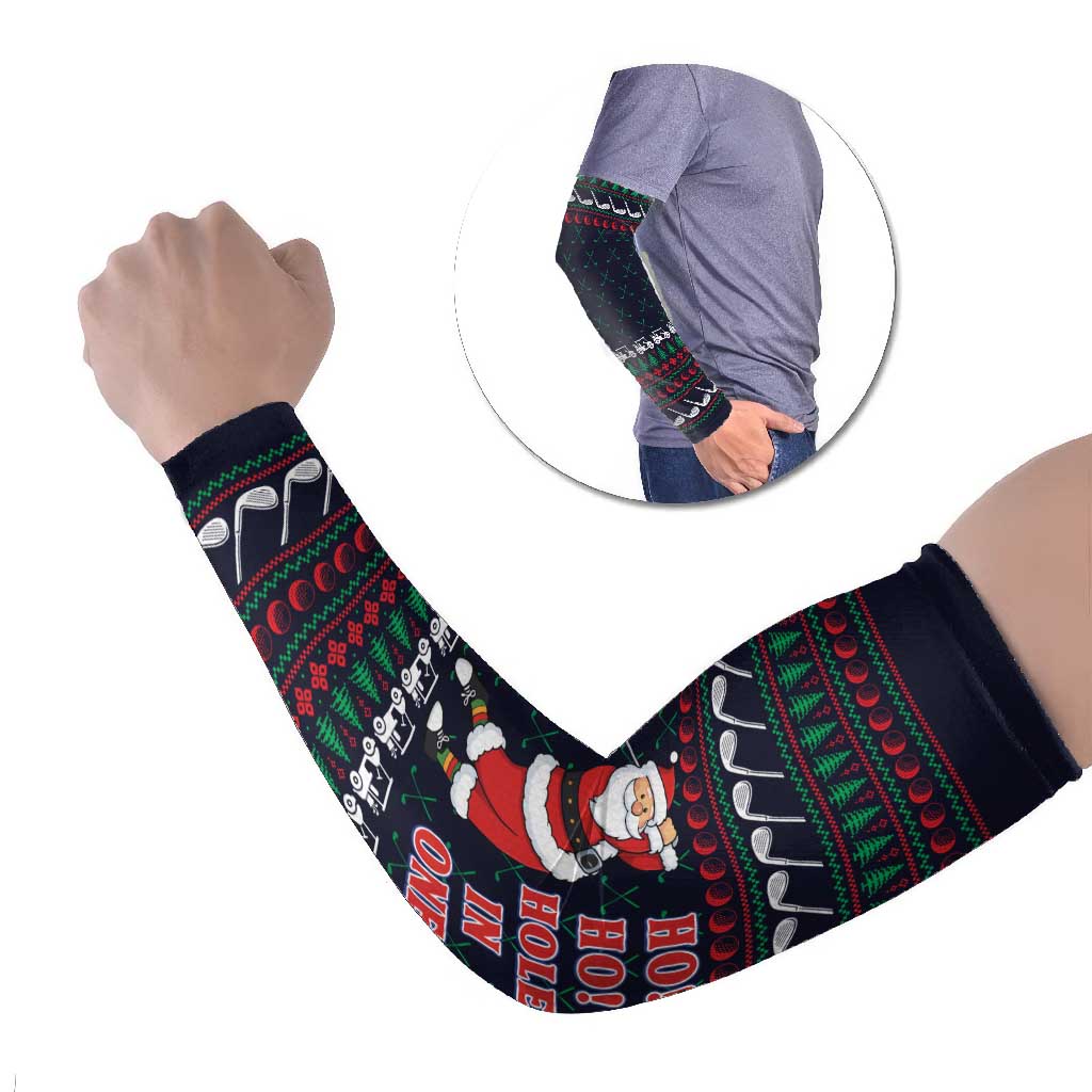 Santa Hole in One Christmas Arm Sleeves with Golf Clubs and Festive Pattern - Wonder Print Shop