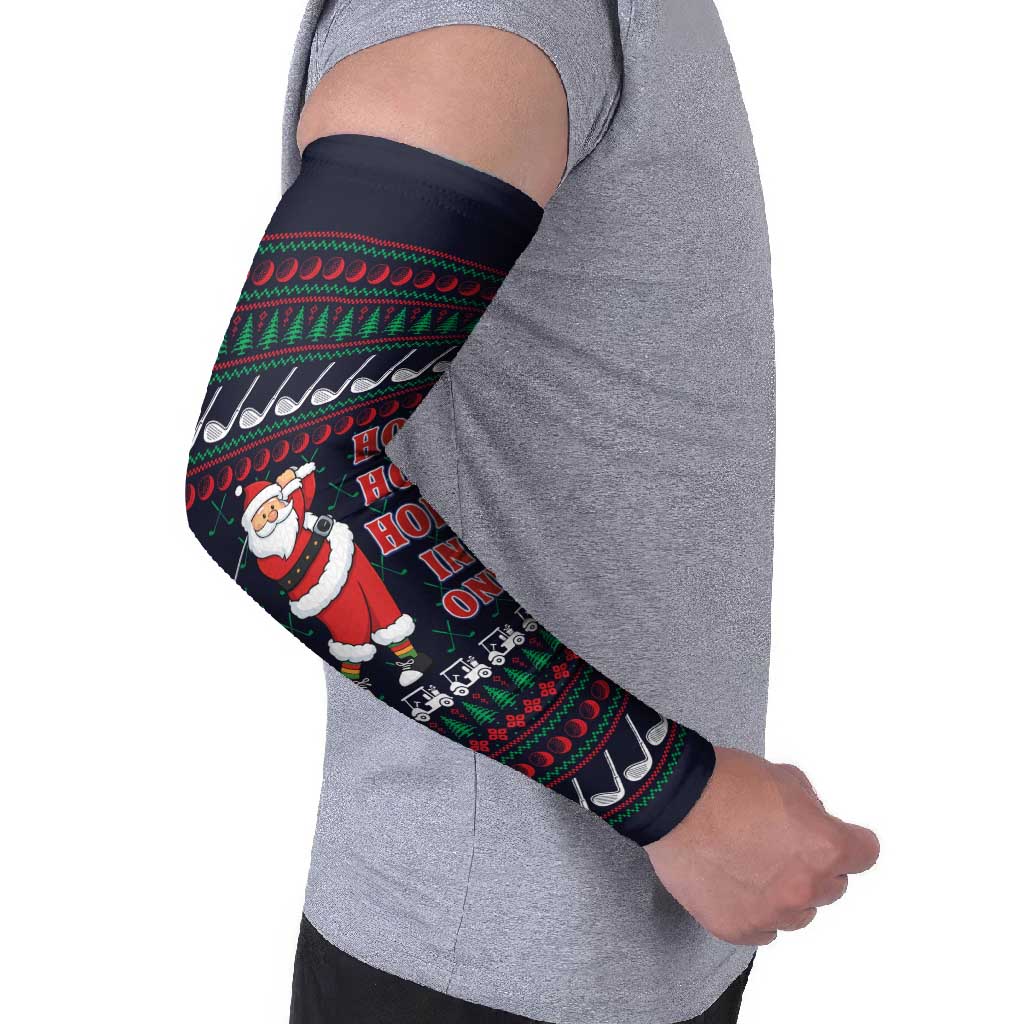 Santa Hole in One Christmas Arm Sleeves with Golf Clubs and Festive Pattern - Wonder Print Shop