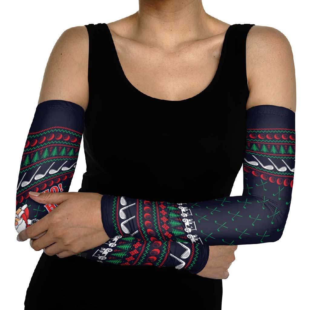 Santa Hole in One Christmas Arm Sleeves with Golf Clubs and Festive Pattern - Wonder Print Shop