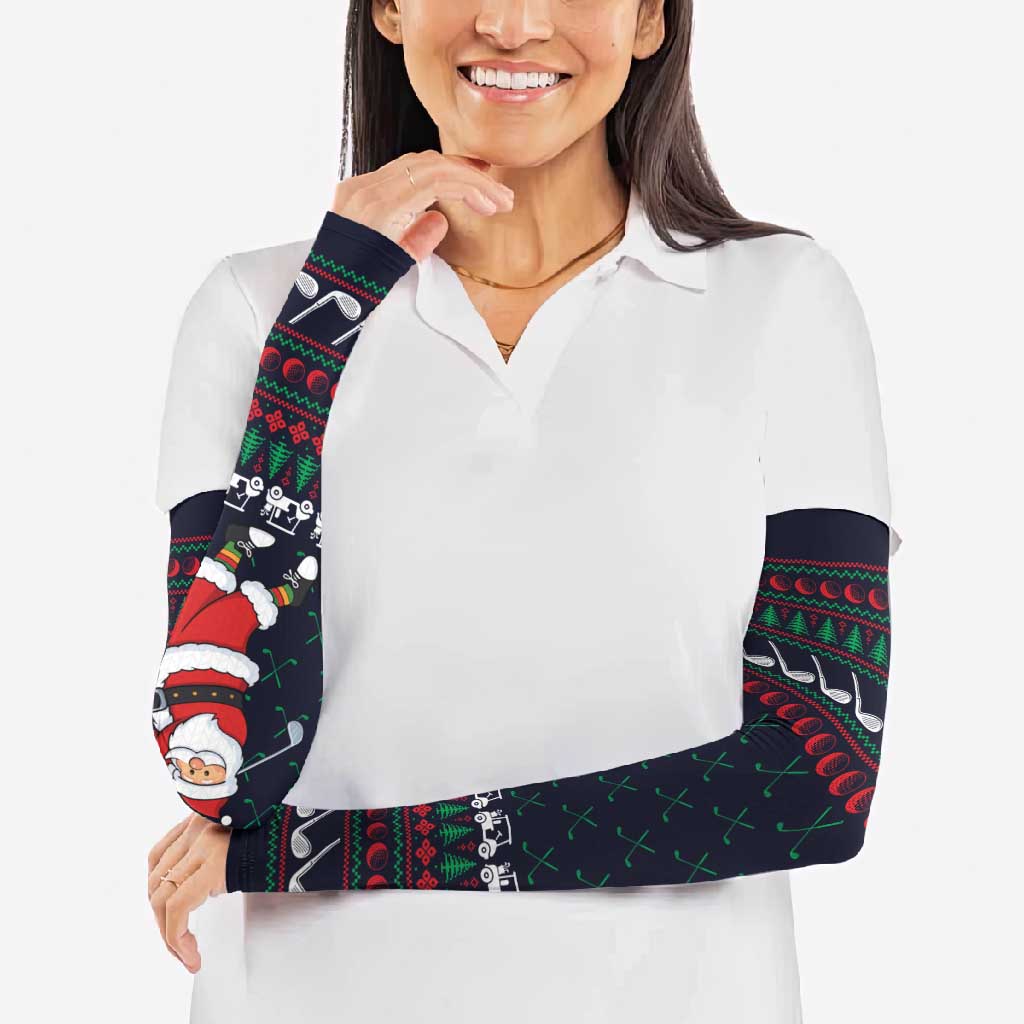 Santa Hole in One Christmas Arm Sleeves with Golf Clubs and Festive Pattern - Wonder Print Shop