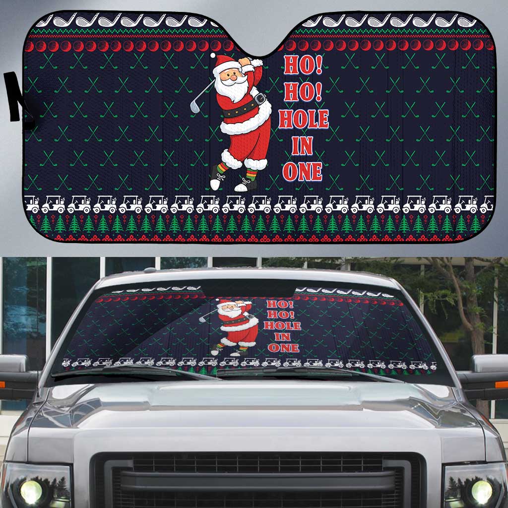 Santa Hole in One Christmas Auto Sun Shade with Golf Clubs and Festive Pattern - Wonder Print Shop