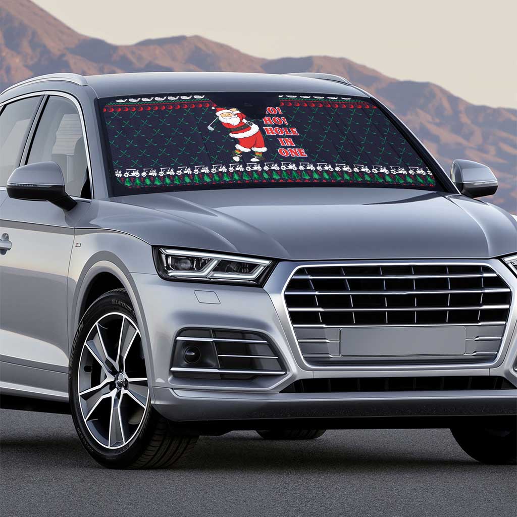 Santa Hole in One Christmas Auto Sun Shade with Golf Clubs and Festive Pattern - Wonder Print Shop