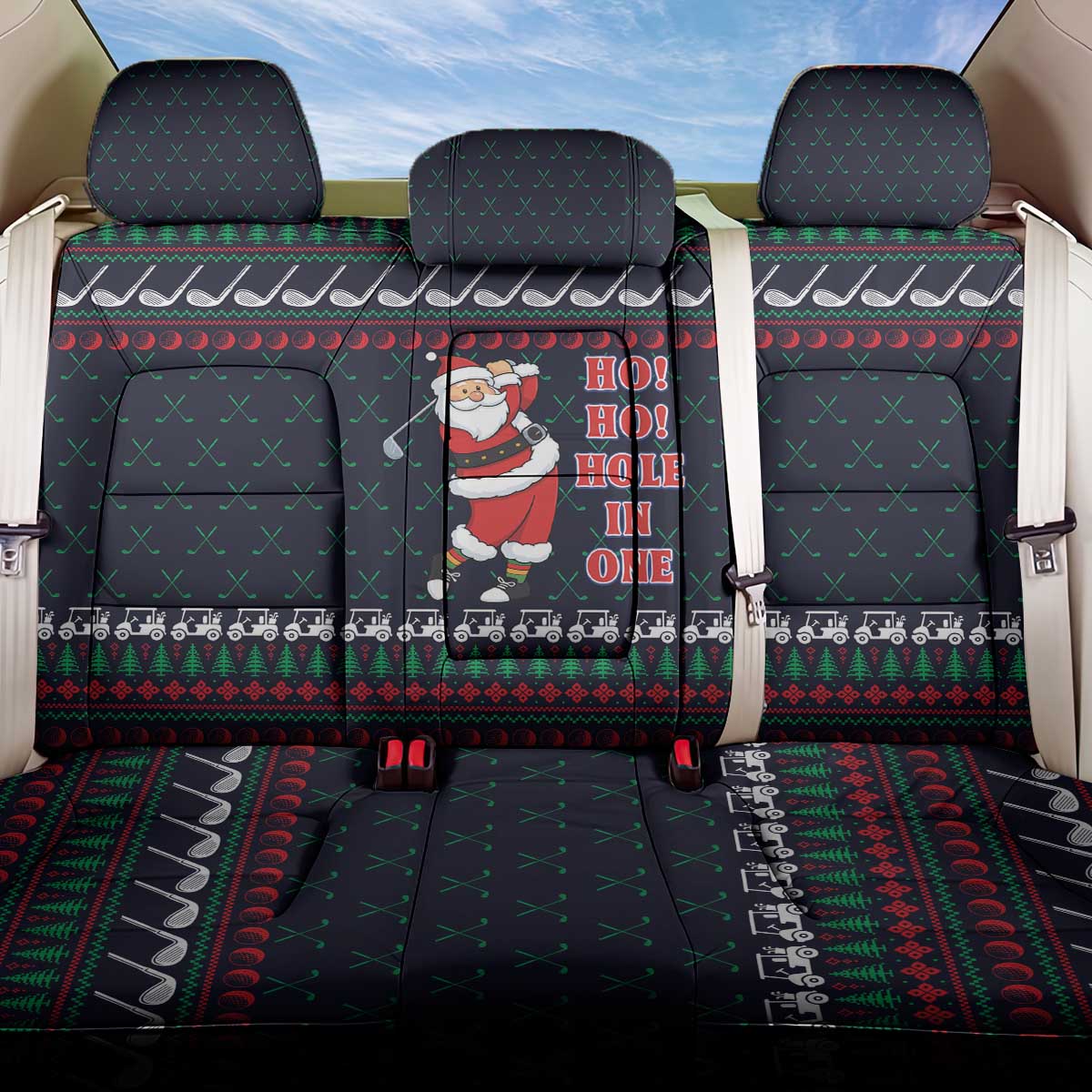 Santa Hole in One Christmas Back Car Seat Cover with Golf Clubs and Festive Pattern - Wonder Print Shop