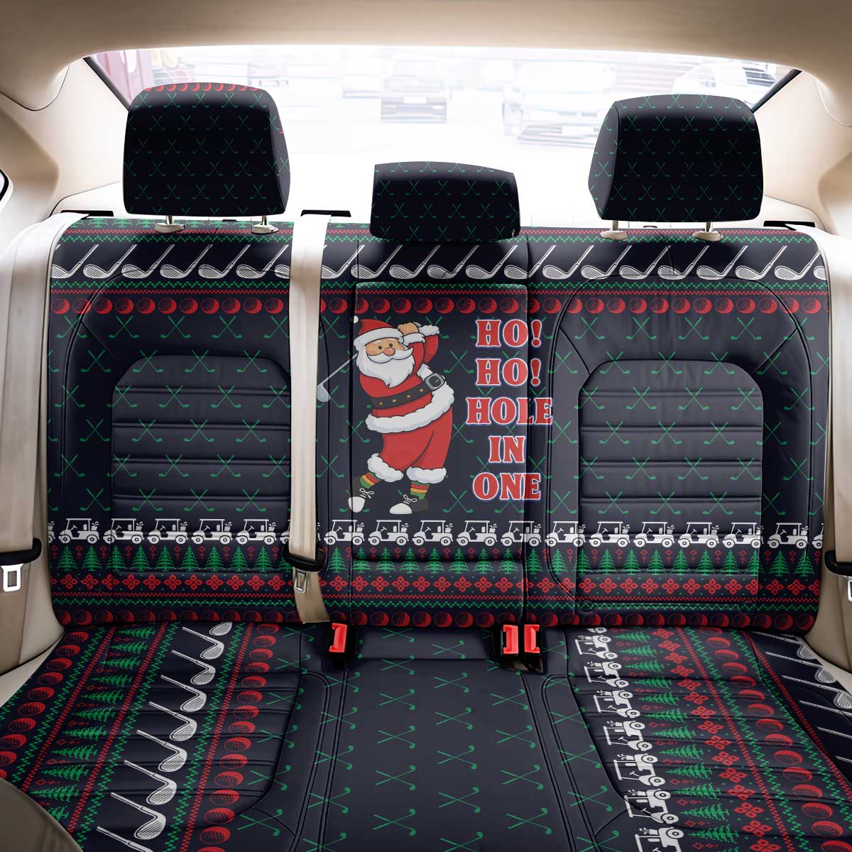 Santa Hole in One Christmas Back Car Seat Cover with Golf Clubs and Festive Pattern - Wonder Print Shop